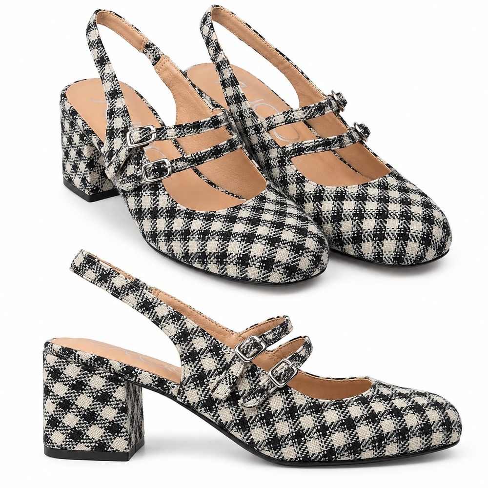 NWOB SUGAR "Gianni" Block Heel Slingback Mary Jane Pump Womens Sz 8? Houndstooth